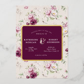 magenta garden floral bruiloft folie uitnodiging (Voorkant)