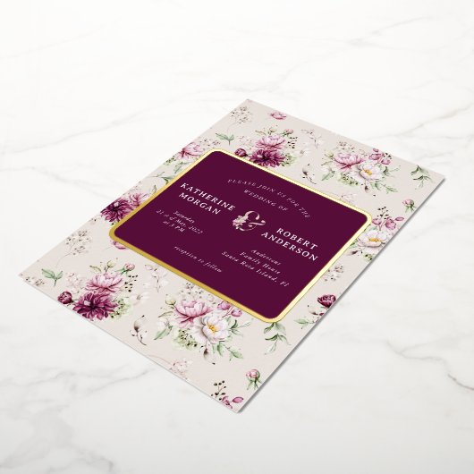 magenta garden floral bruiloft folie uitnodiging (Gedraaid)