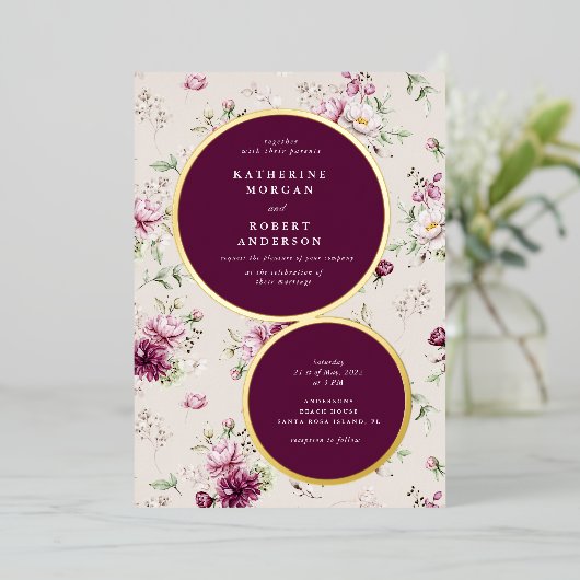 magenta garden floral bruiloft folie uitnodiging (Staand Voorkant)