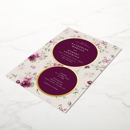 magenta garden floral bruiloft folie uitnodiging (Gedraaid)