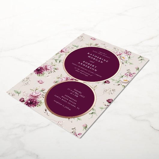 magenta garden floral bruiloft folie uitnodiging (Gedraaid)