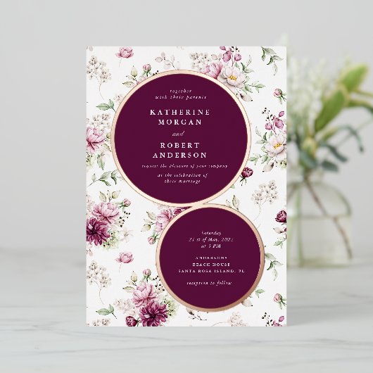 magenta garden floral bruiloft uitnodiging (Staand Voorkant)