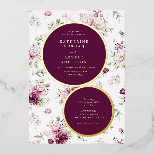 magenta garden floral bruiloft uitnodiging folie i (Voorkant)