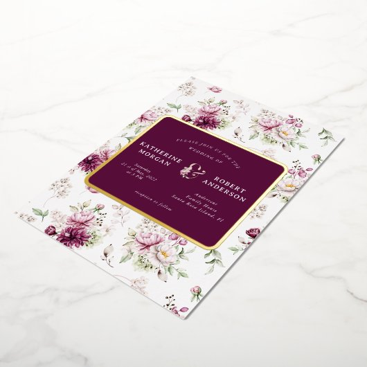 magenta garden floral bruiloft uitnodiging folie i (Gedraaid)