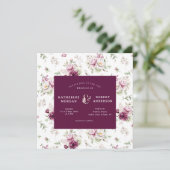 magenta garden floral square bruiloft kaart (Staand voorkant)