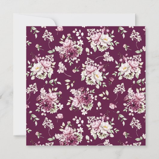 magenta garden floral square bruiloft kaart (Achterkant)