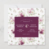 magenta garden floral square bruiloft kaart (Voorkant)