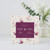 magenta garden floral square bruiloft uitnodiging (Staand voorkant)