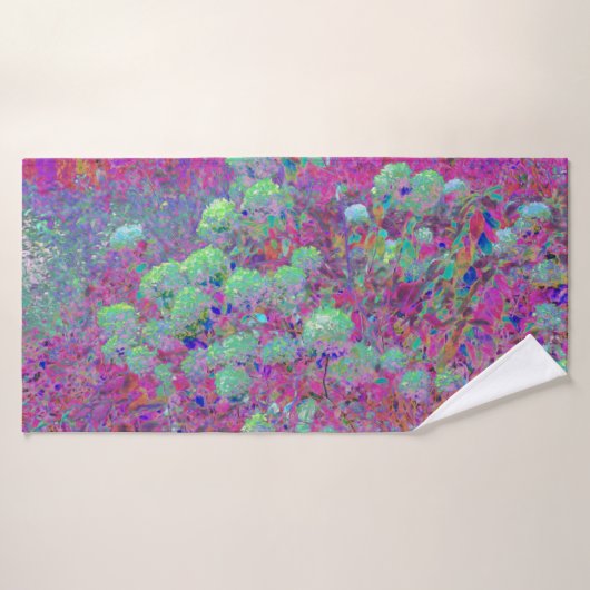 Magenta Garden met Aqua Hydrangea Flowers Badhanddoek (Badhanddoek)