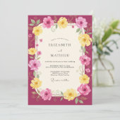 Magenta Geel Ranunculus Gedempte Eucalyptus Bruilo Kaart (Staand voorkant)