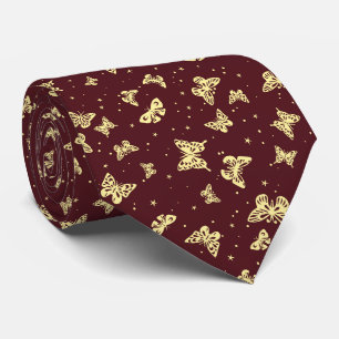 Magenta geel vintage vlindermotiefpatroon stropdas