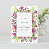 Magenta Geestdriftige Botanische Bruiloft Kaart (Staand voorkant)