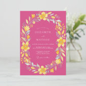 Magenta Gele Bloem Huwelijk Kaart (Staand voorkant)