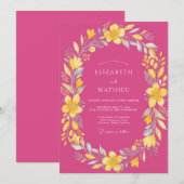 Magenta Gele Bloem Huwelijk Kaart (Voorkant / Achterkant)