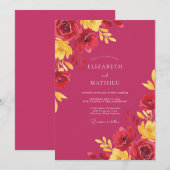 Magenta Gele Klaproos Bruiloft Kaart (Voorkant / Achterkant)