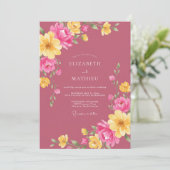 Magenta Gele Ranunculus Eucalyptus Bruiloft Kaart (Staand voorkant)