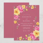 Magenta Gele Ranunculus Eucalyptus Bruiloft Kaart (Voorkant / Achterkant)