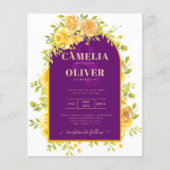 Magenta Gele Rozen Pr Plum Paars Goud Bruiloft  Flyer (Voorkant)