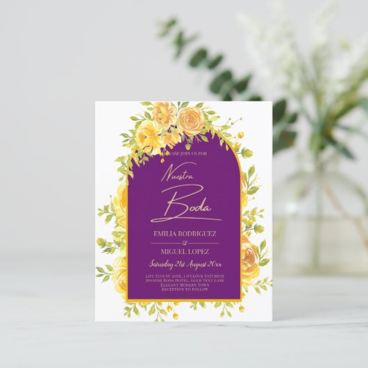 Magenta Gele Rozen Prum Paars Gouden Bruiloft (Staand voorkant)