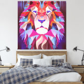 Magenta Geometric Lion Abstracte Kunst Canvas Afdruk (Insitu (Slaapkamer))