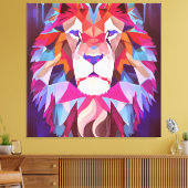 Magenta Geometric Lion Abstracte Kunst Canvas Afdruk (Insitu (Woonkamer))