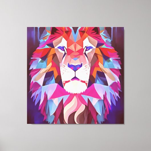 Magenta Geometric Lion Abstracte Kunst Canvas Afdruk (Voorkant)