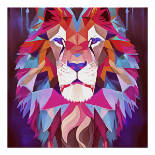 Magenta Geometric Lion Abstracte Kunst Perfect Poster