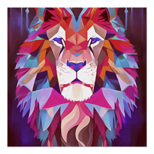 Magenta Geometric Lion Abstracte Kunst Perfect Poster (Voorkant)