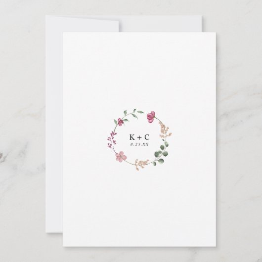 Magenta geperste bloemen botanisch huwelijk kaart (Achterkant)