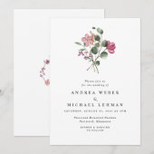 Magenta geperste bloemen botanisch huwelijk kaart (Voorkant / Achterkant)