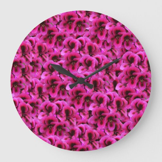 Magenta Geranium Flowers, Grote wandklok (Voorkant)