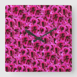 Magenta Geranium Flowers, Square Wall Clock Vierkante Klok