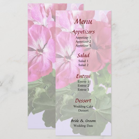 Magenta Geranium Menu (Voorkant / Achterkant)