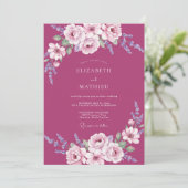 Magenta Geschilderde Blad Bruiloft Kaart (Staand voorkant)