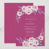 Magenta Geschilderde Blad Bruiloft Kaart (Voorkant / Achterkant)