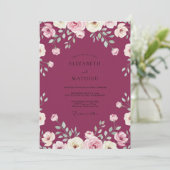 Magenta Geschilderde Bloem Bruiloft Kaart (Staand voorkant)