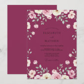 Magenta Geschilderde Bloem Bruiloft Kaart (Voorkant / Achterkant)