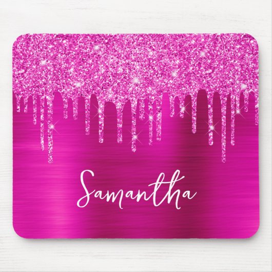 Magenta Glitter Glam Naam Druppelen Muismat (Voorkant)