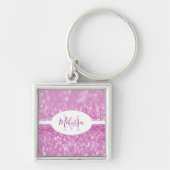 Magenta Glitter personaliseer Sleutelhanger (Voorkant)