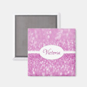 Magenta Glitter Personalized Magnet (Voorkant / Achterkant)