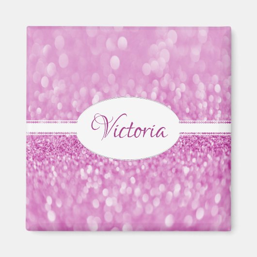 Magenta Glitter Personalized Magnet (Voorkant)