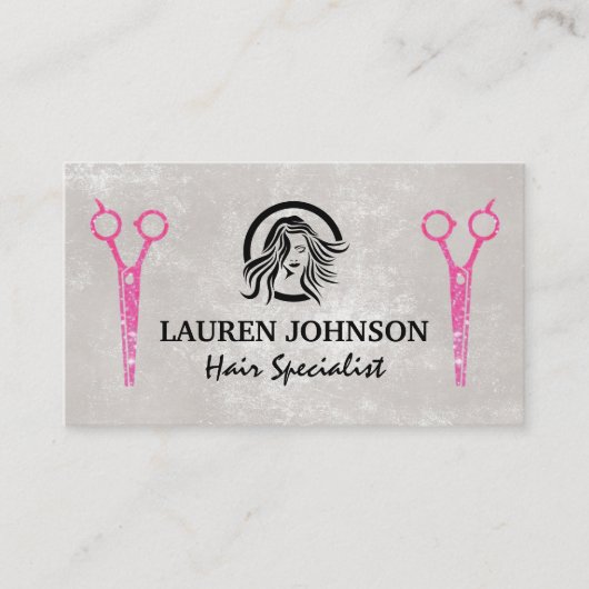 Magenta Glitter Salon Scissors | Logo Beauty Visitekaartje (Voorkant)
