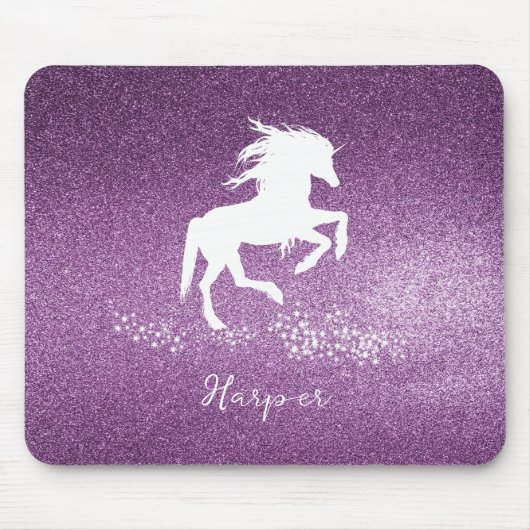Magenta Glitter Unicorn Muismat (Voorkant)