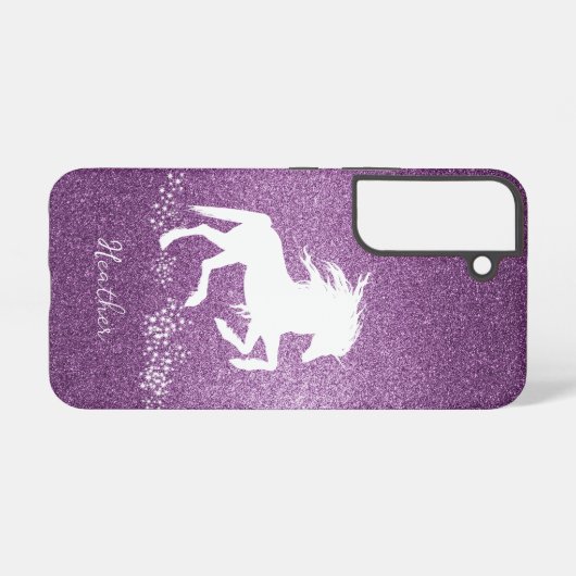 Magenta Glitter Unicorn Samsung Galaxy Hoesje (Achterkant horizontaal)