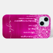 Magenta Glitterdruppels Hot Pink Glam Handtekening Case-Mate iPhone Case (Achterkant (horizontaal))