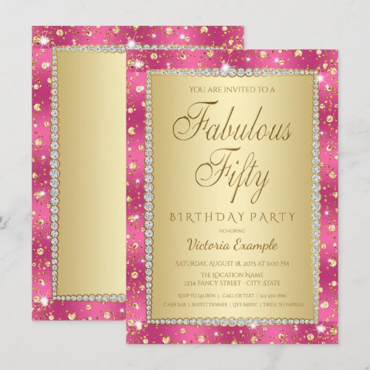 Magenta Gold 50ste verjaardag uitnodigingen (Voorkant / Achterkant)