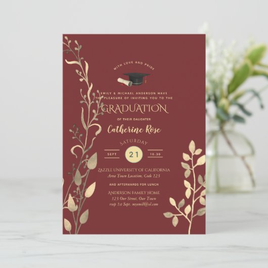 Magenta Gold AFSTUDEREN Ceremony Party Invitation Kaart (Staand voorkant)