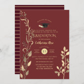 Magenta Gold AFSTUDEREN Ceremony Party Invitation Kaart (Voorkant / Achterkant)