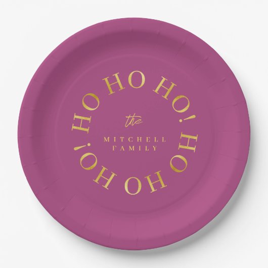 Magenta Gold Christmas Ho Ho Ho ID1009 Papieren Bordje (Voorkant)