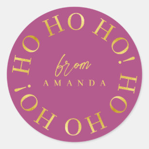 Magenta Gold Christmas Ho Ho Ho ID1009 Ronde Sticker